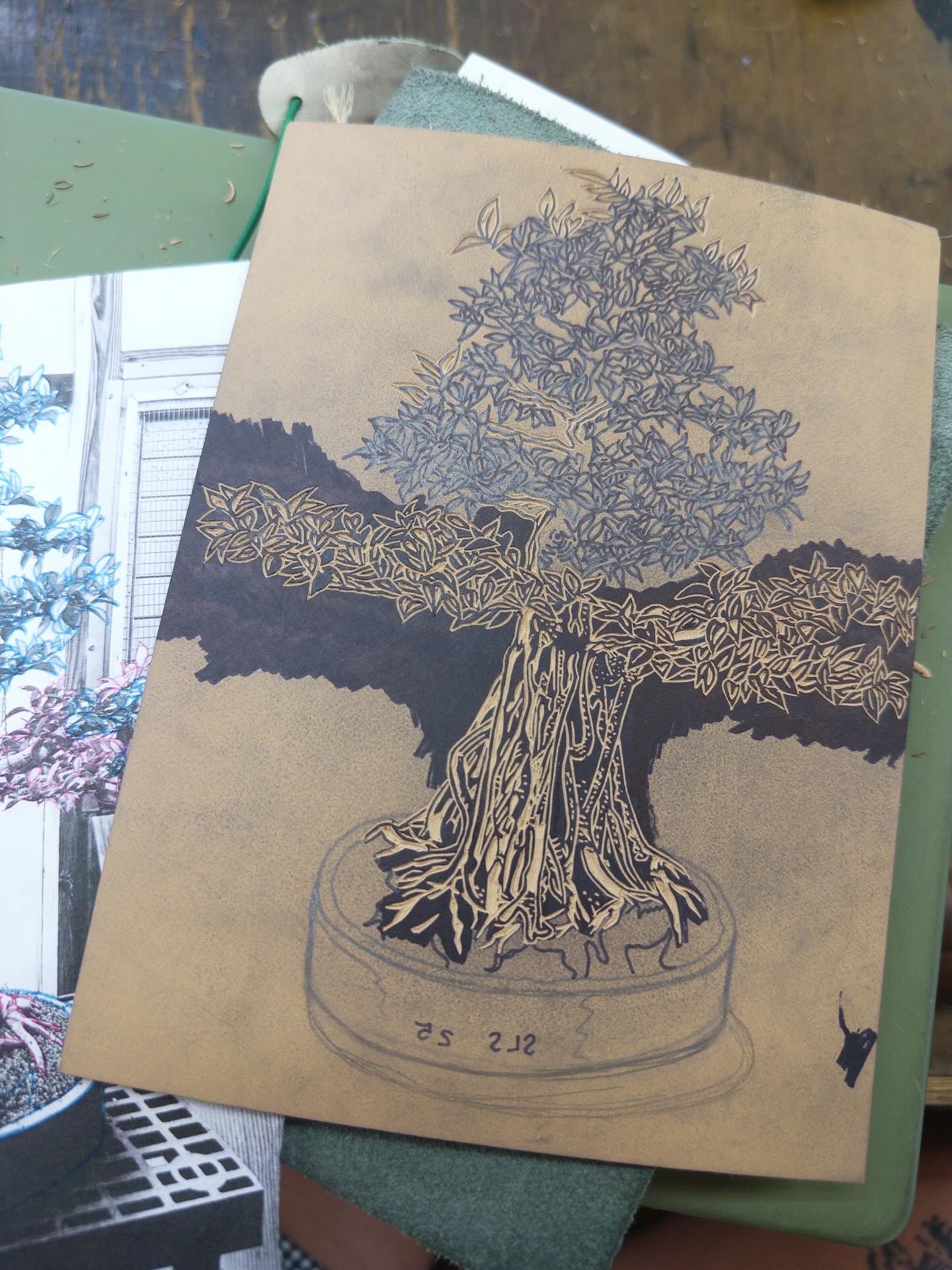 Bonsai Tree Linocut Print (ficus)