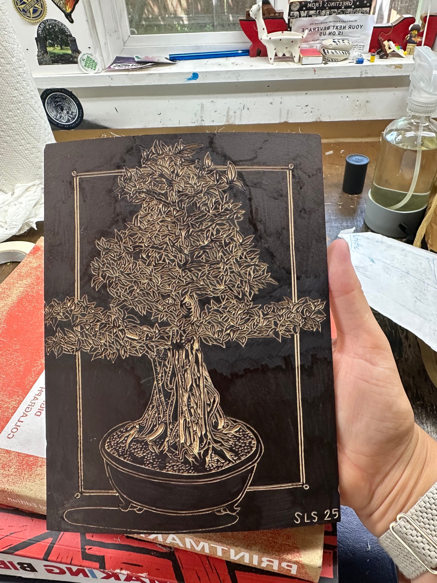 Bonsai Tree Linocut Print (ficus)