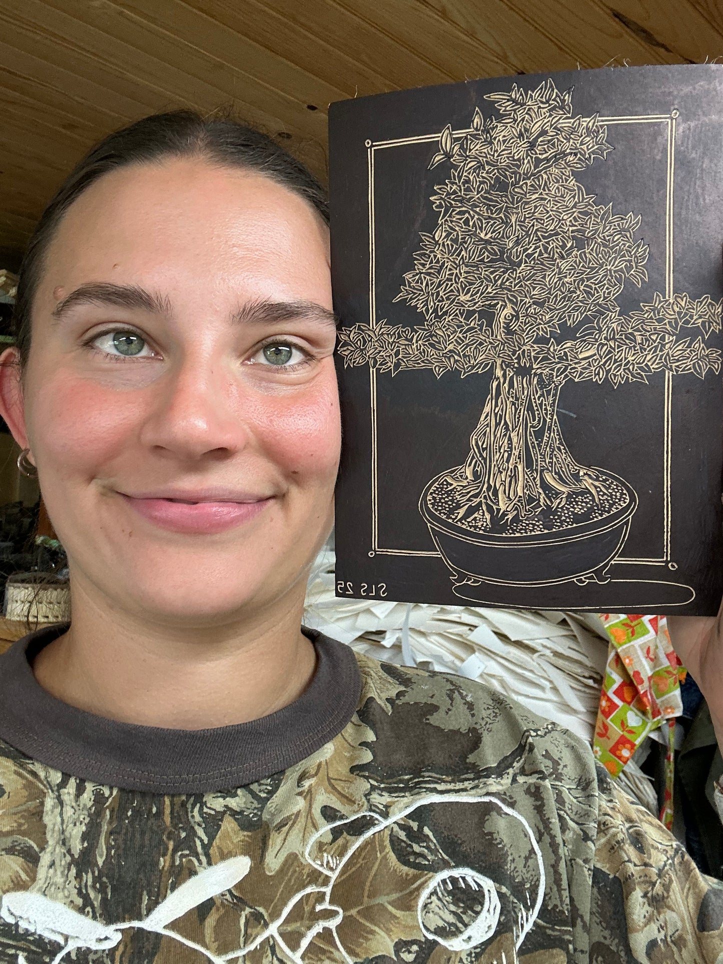 Bonsai Tree Linocut Print (ficus)