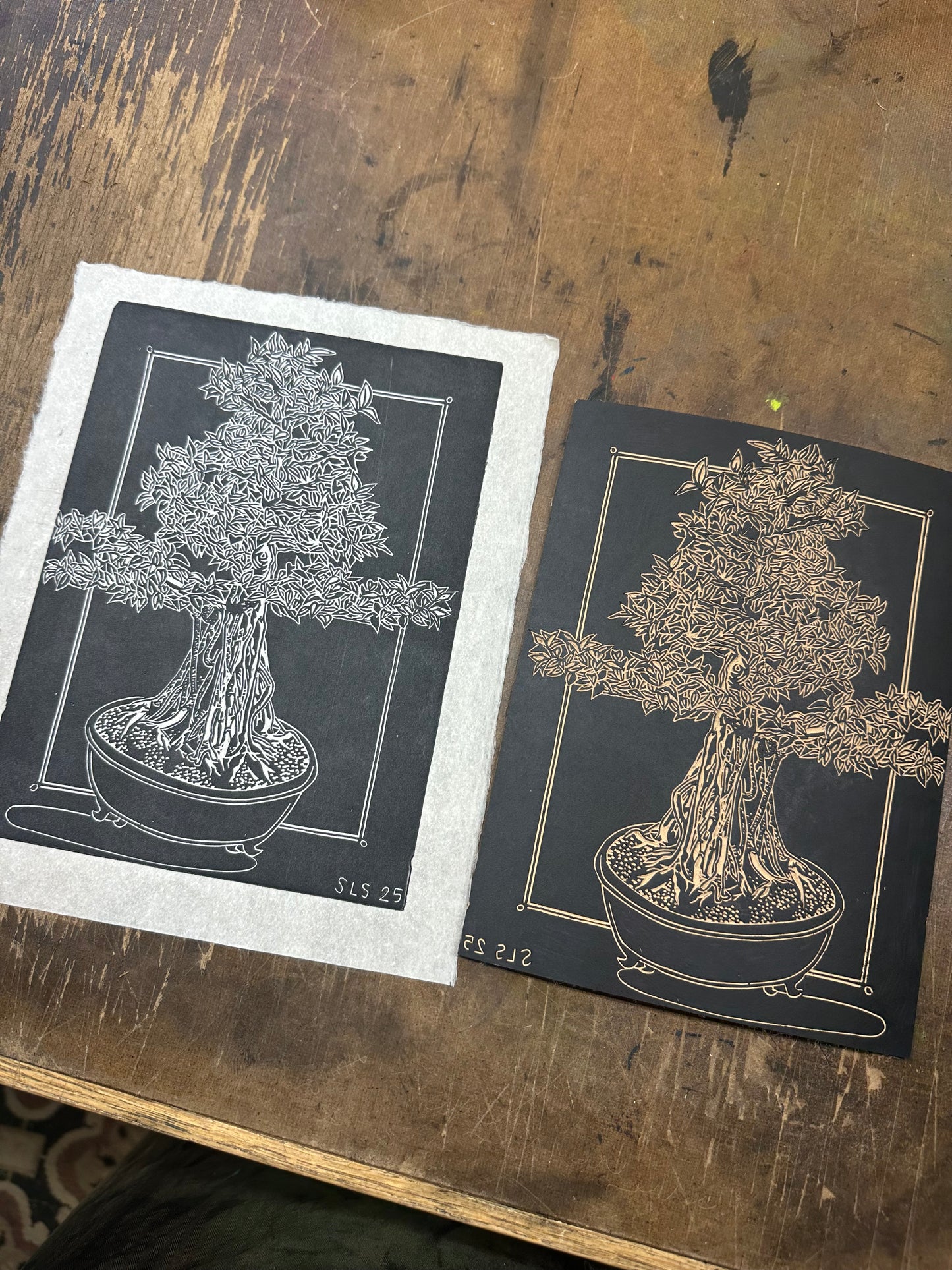Bonsai Tree Linocut Print (ficus)