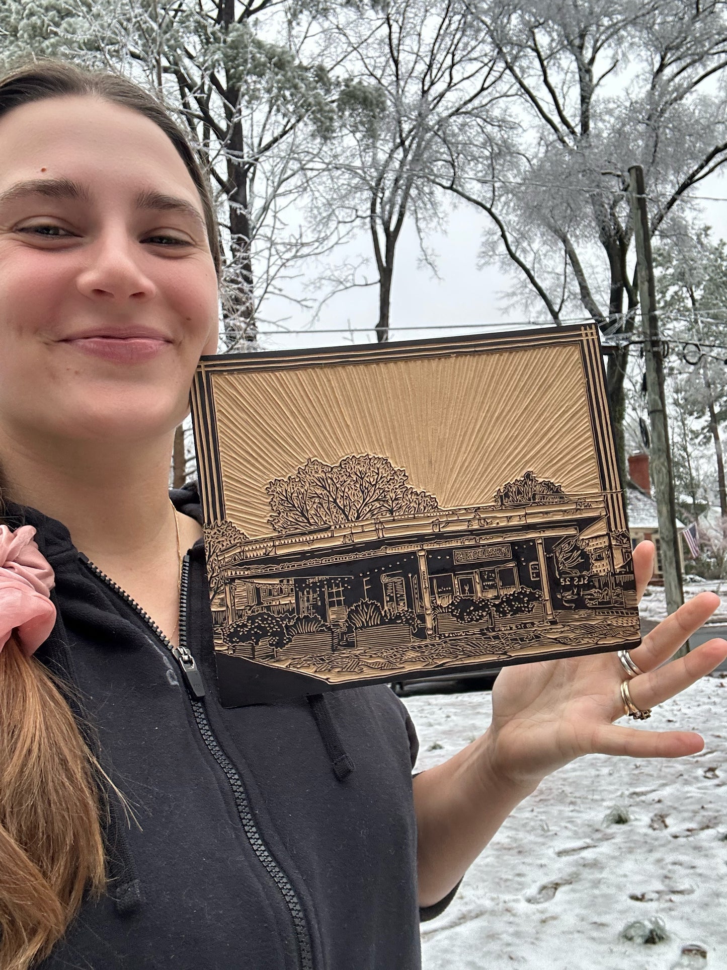 Pizza Bones & Friend Bar Linocut Print