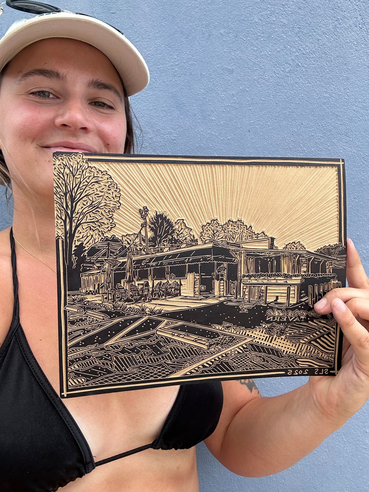 Riverside Tavern Linocut Print