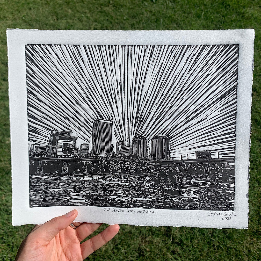 Skyline from the Southside Linocut Print