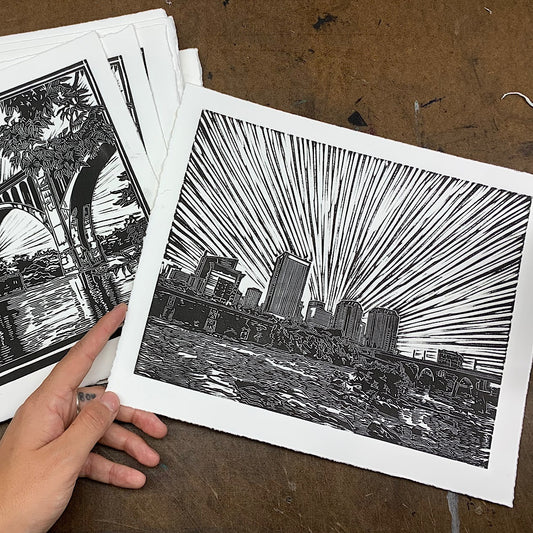 Skyline from the Southside Linocut Print