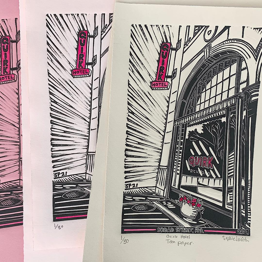 Quirk Hotel Linocut Print