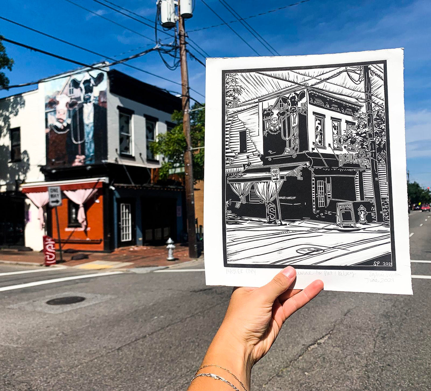 Beauvine Burger Concept Linocut Print