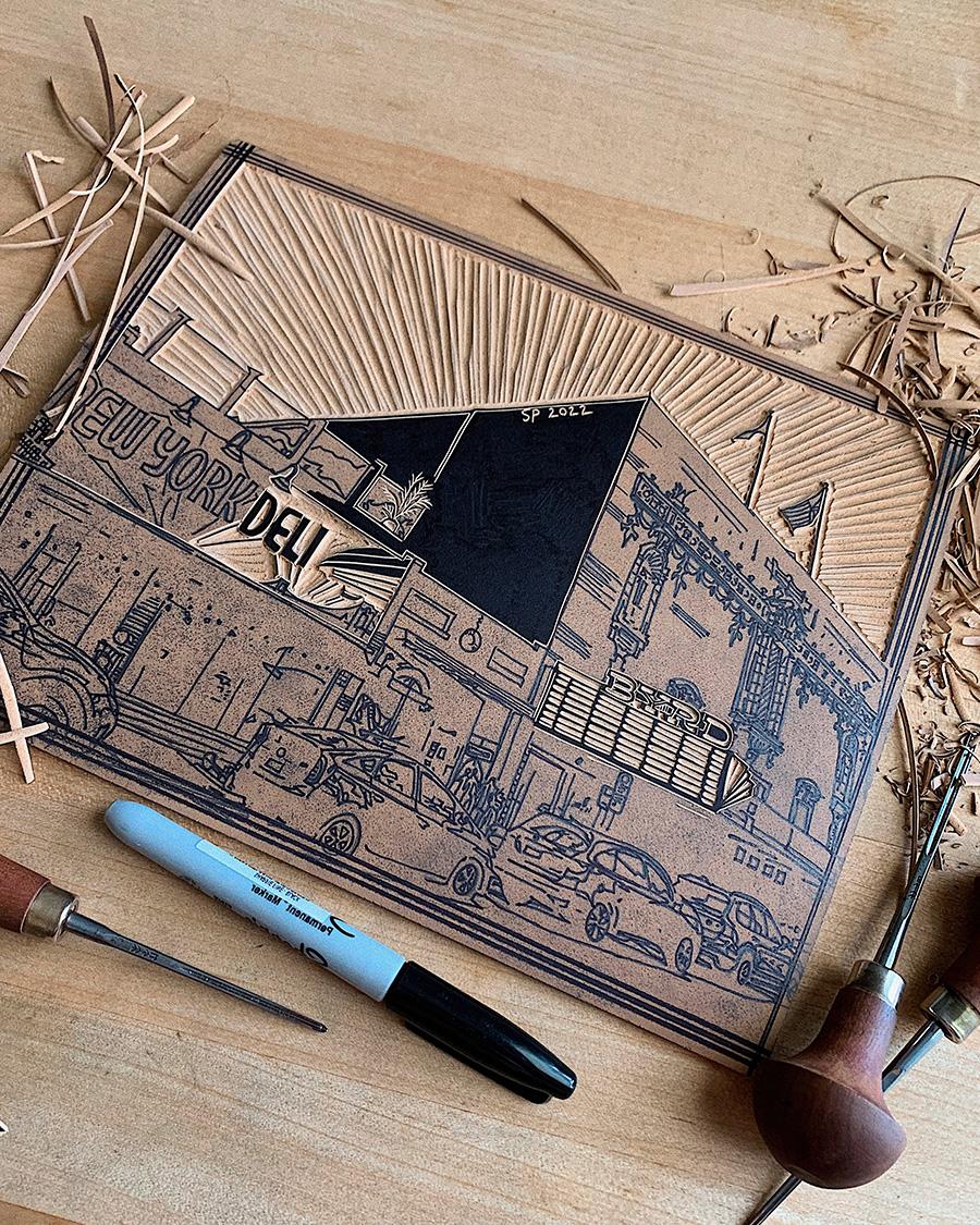 Carytown Linocut Print