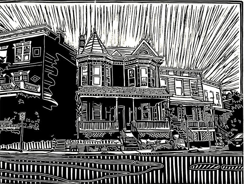 Church Hill Homes Linocut Print