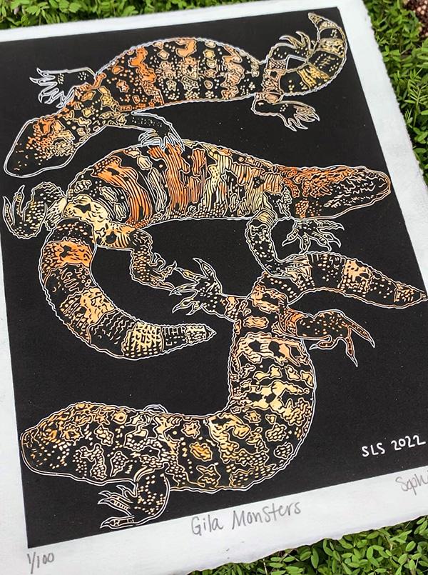 Gila Monster Linocut Print