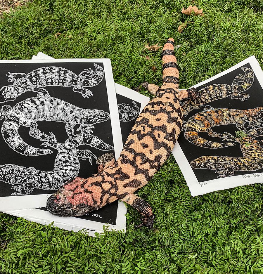 Gila Monster Linocut Print