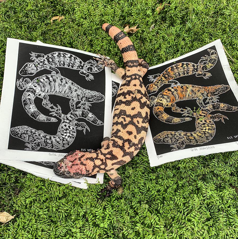 Gila Monster Linocut Print