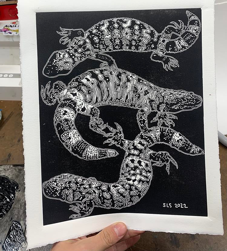 Gila Monster Linocut Print