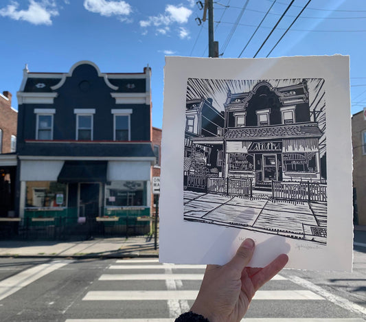 Helen's Restaurant Linocut Print