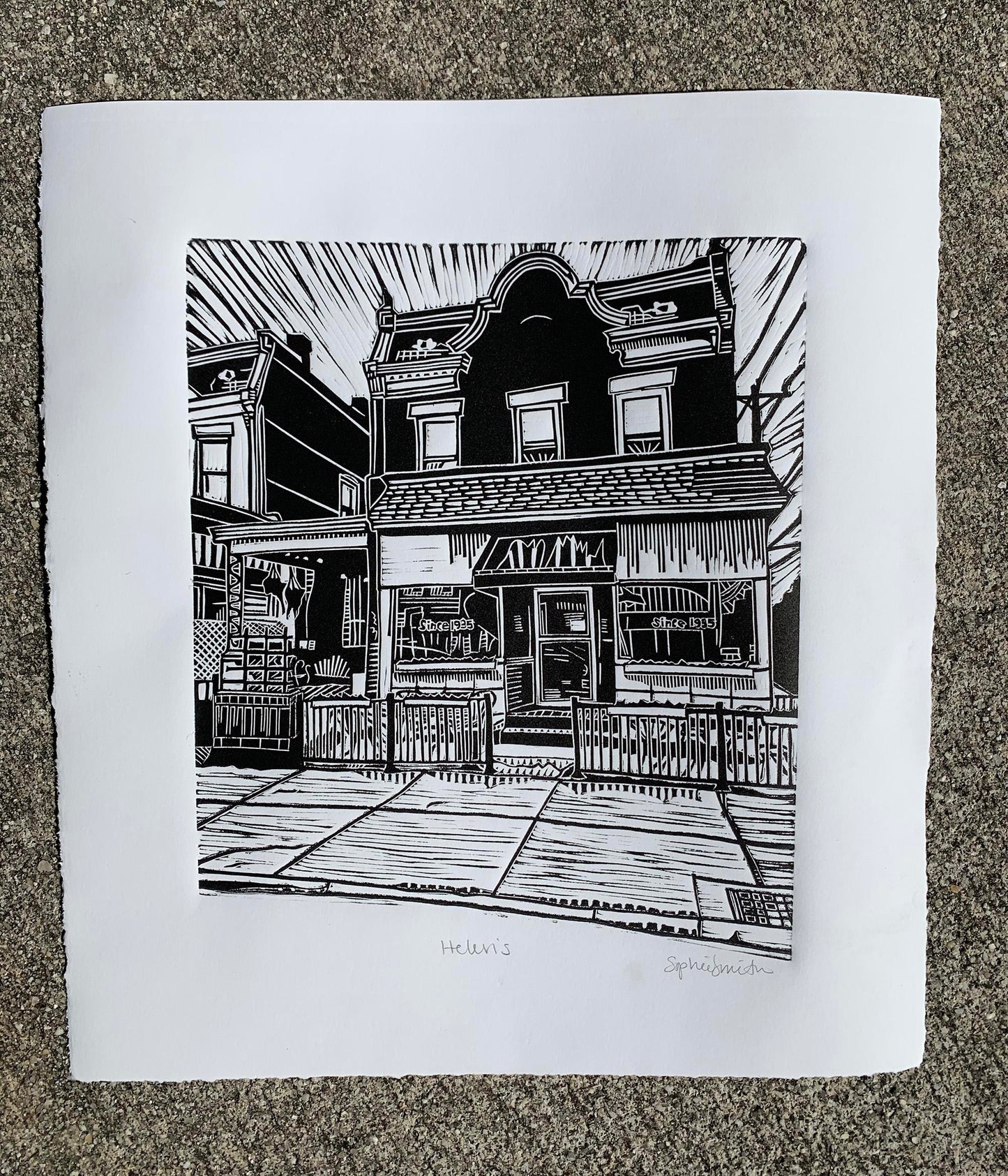 Helen's Restaurant Linocut Print