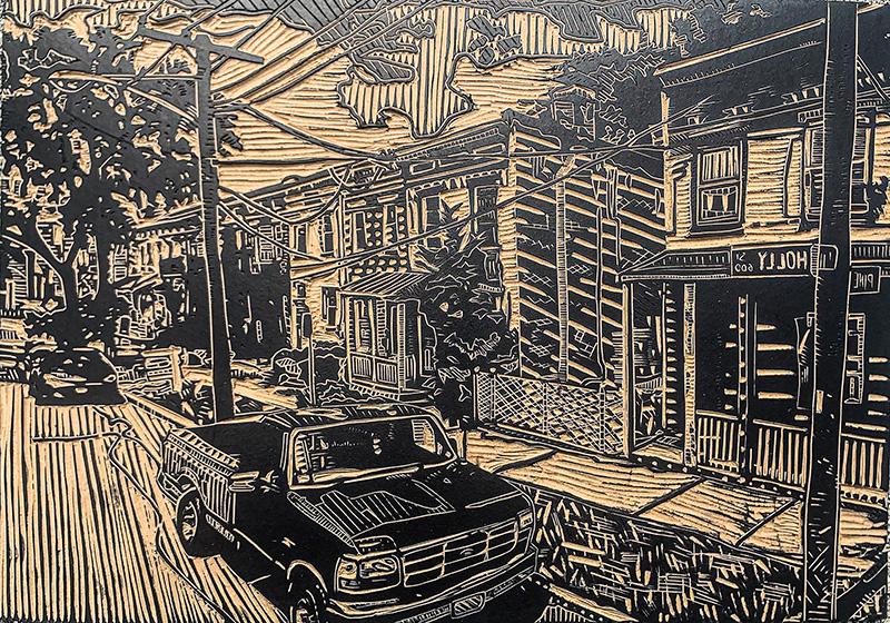 Holly & Pine, Oregon Hill Linocut Print