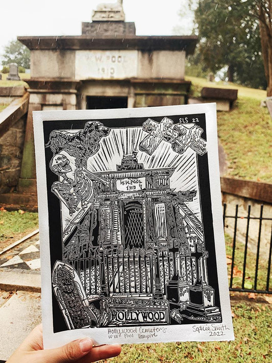 Hollywood Cemetery Linocut Print