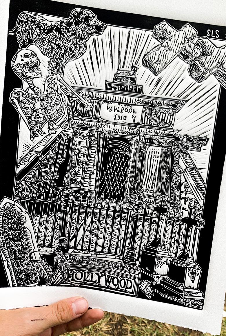 Hollywood Cemetery Linocut Print