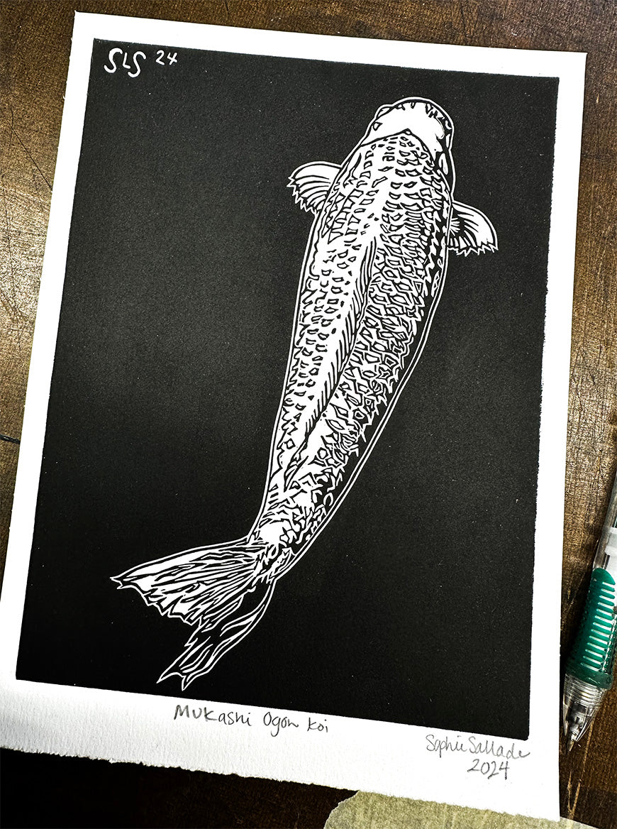 Koi Fish Linocut Print