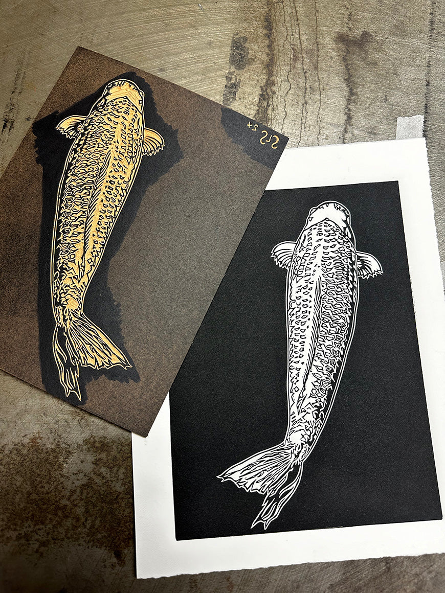 Koi Fish Linocut Print