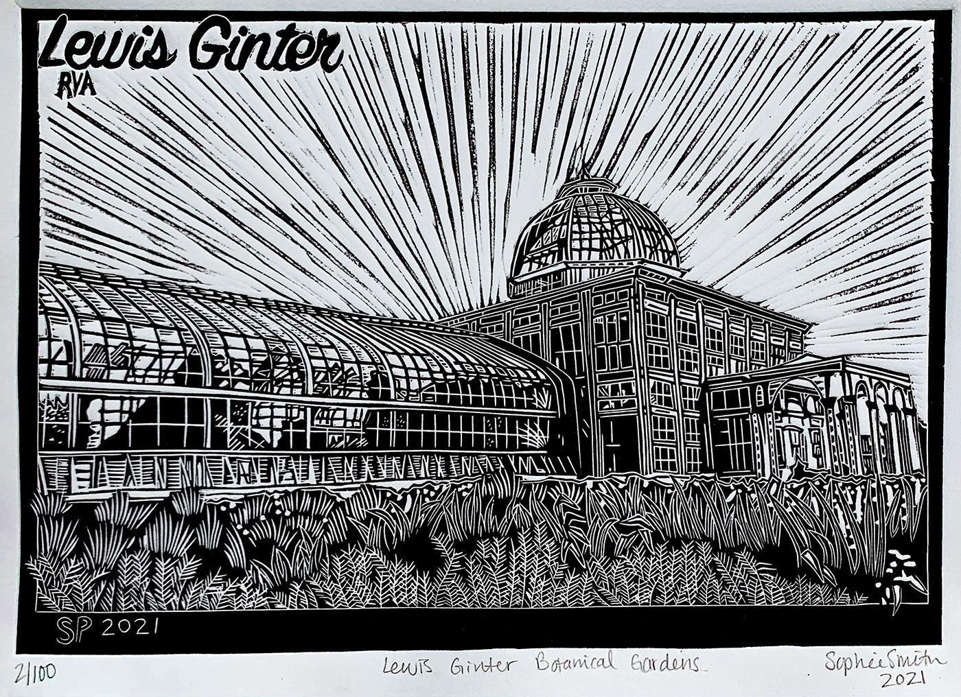 Lewis Ginter Botanical Gardens Linocut Print – Sophie Printmaking