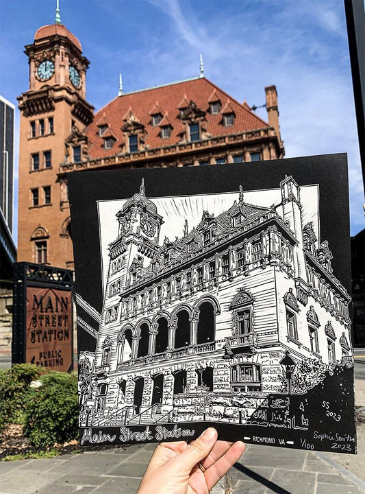 Main Street Station Linocut