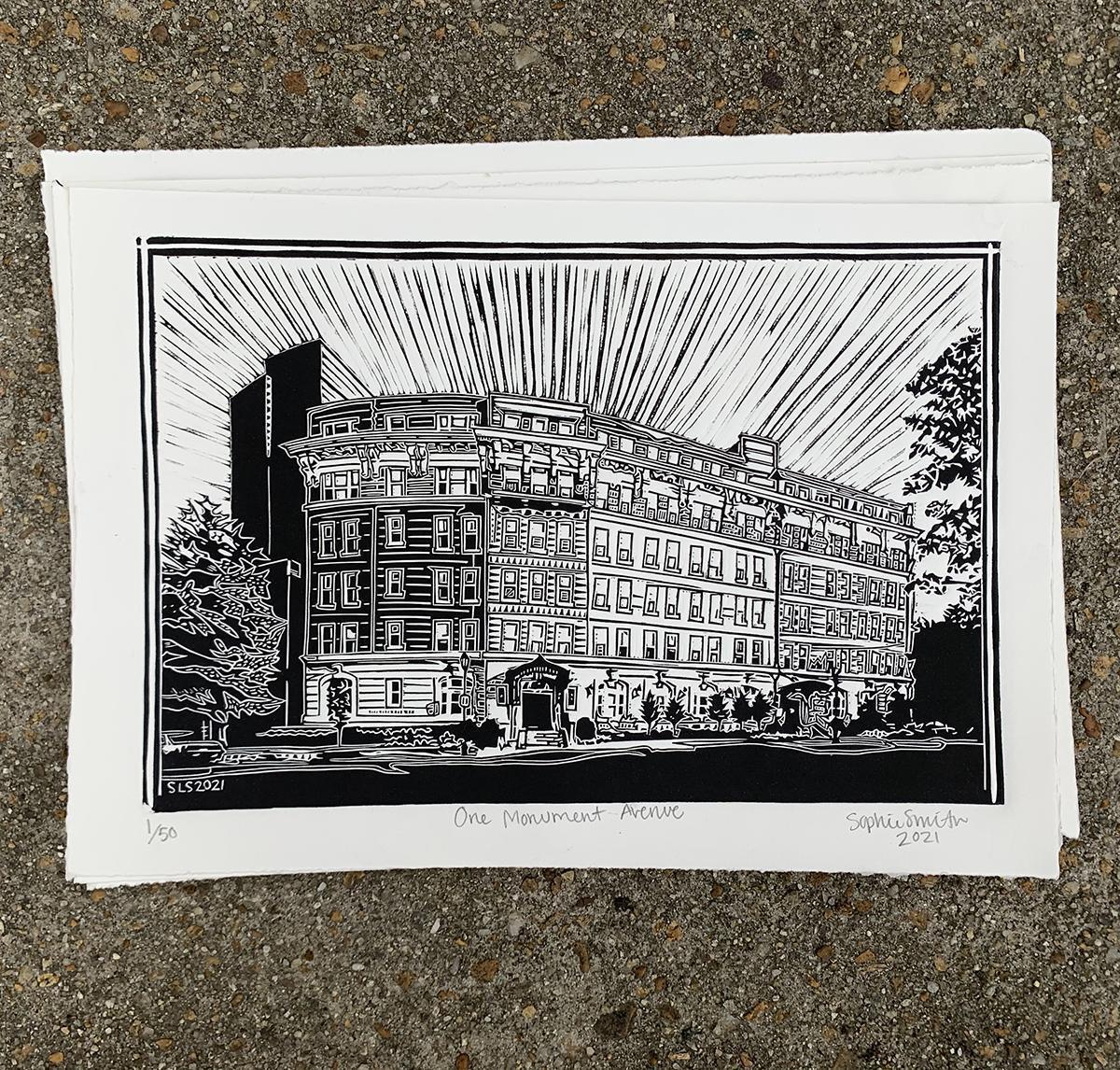 One Monument Avenue Linocut Print