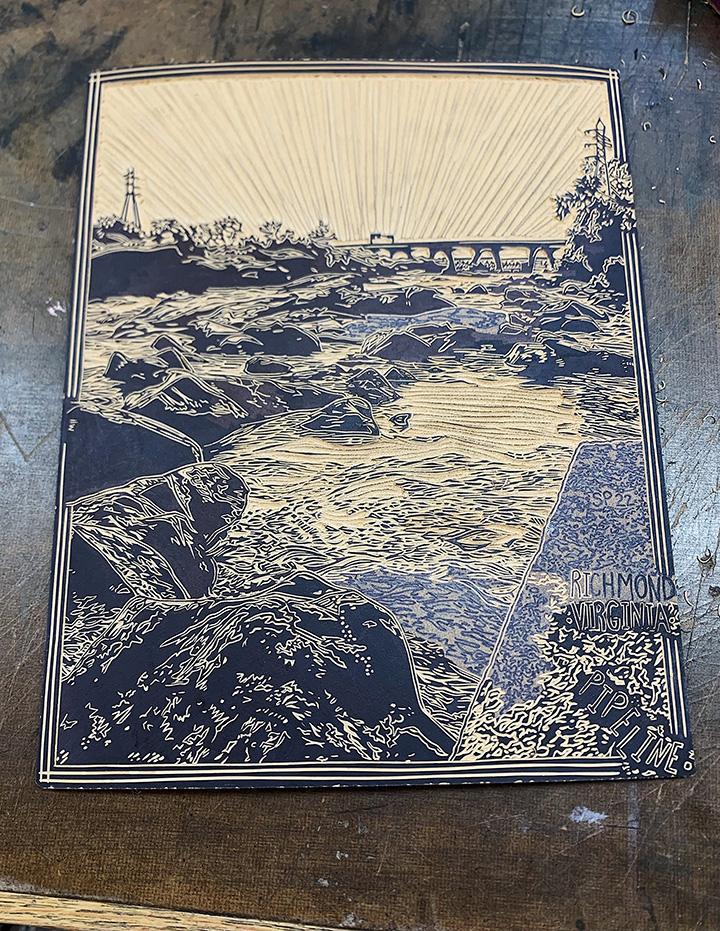 Pipeline Walkway Linocut Print