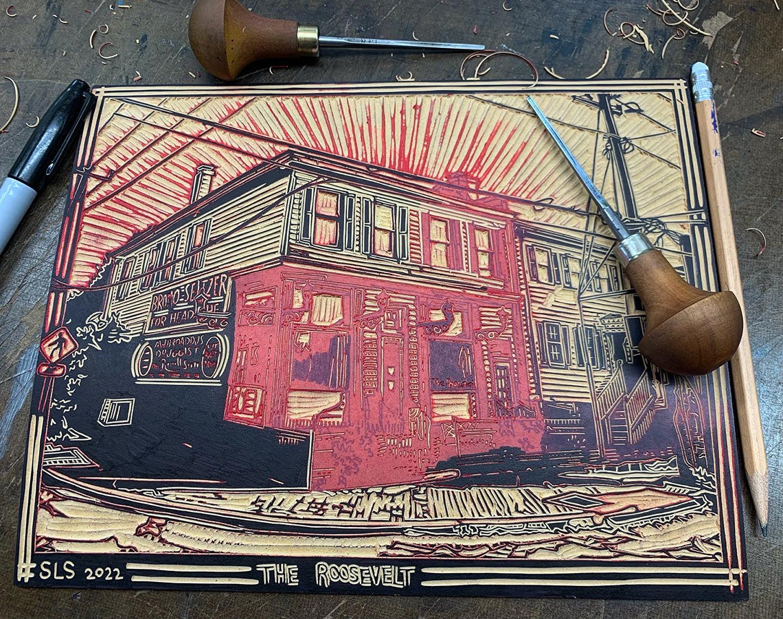 The Roosevelt Linocut Reduction Print