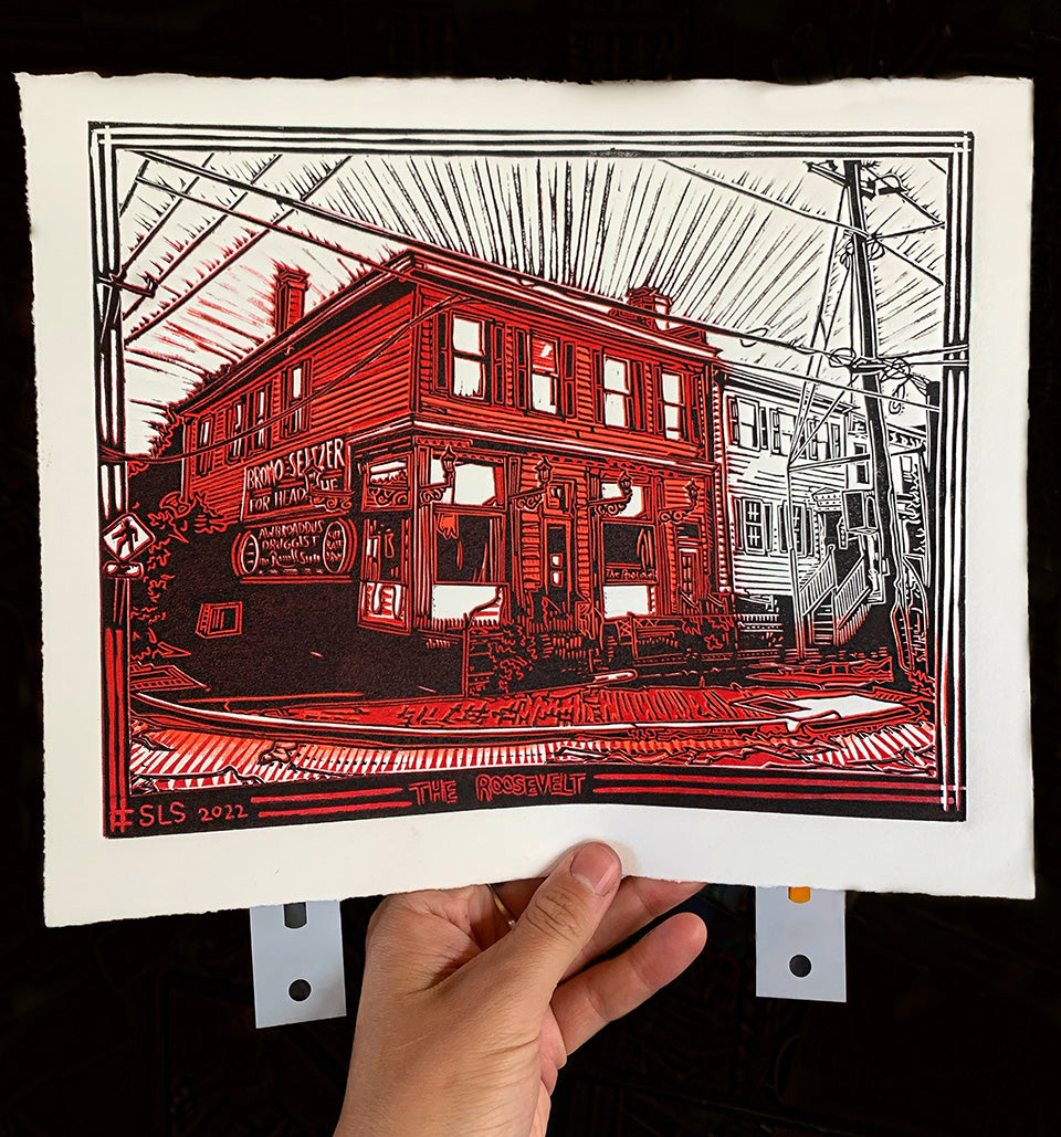 The Roosevelt Linocut Reduction Print