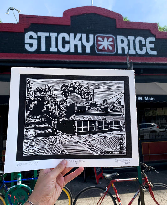 Sticky Rice Woodblock Print