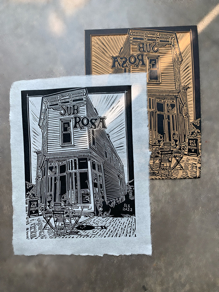 Sub Rosa Bakery Linocut Print (Limited Edition)